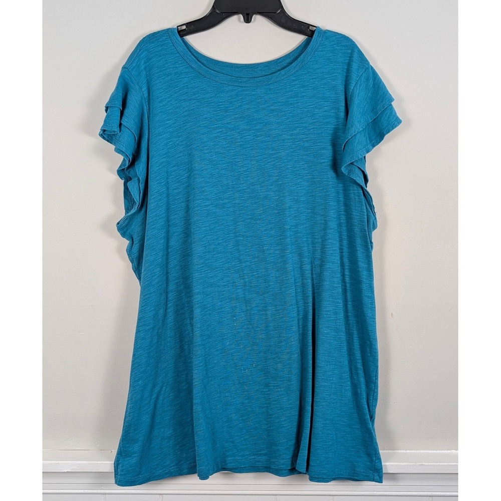Torrid Vintage Style Turquoise Teal Blue Slub Jersey Ruffle Sleeve Top Size 2x